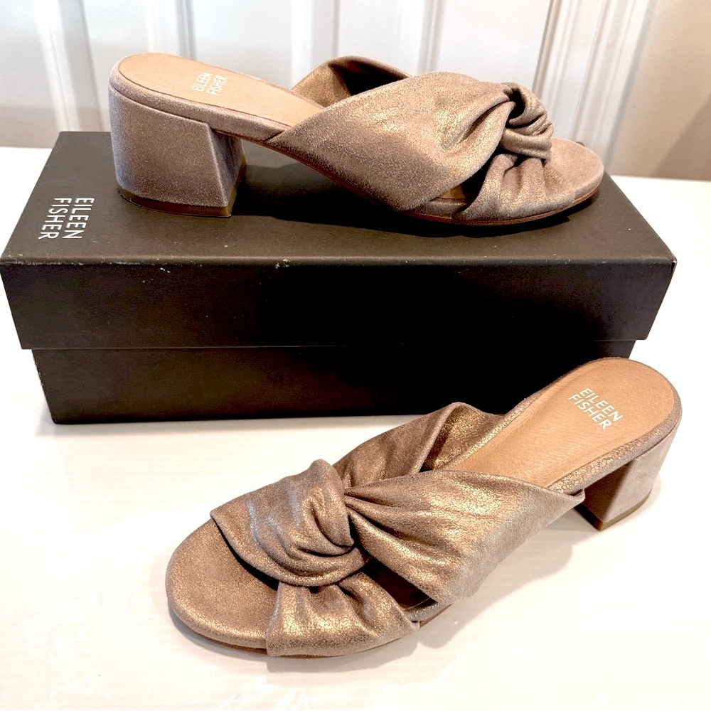 Eileen Fisher Vow Platinum/ Gold Metallic Suede Sandals